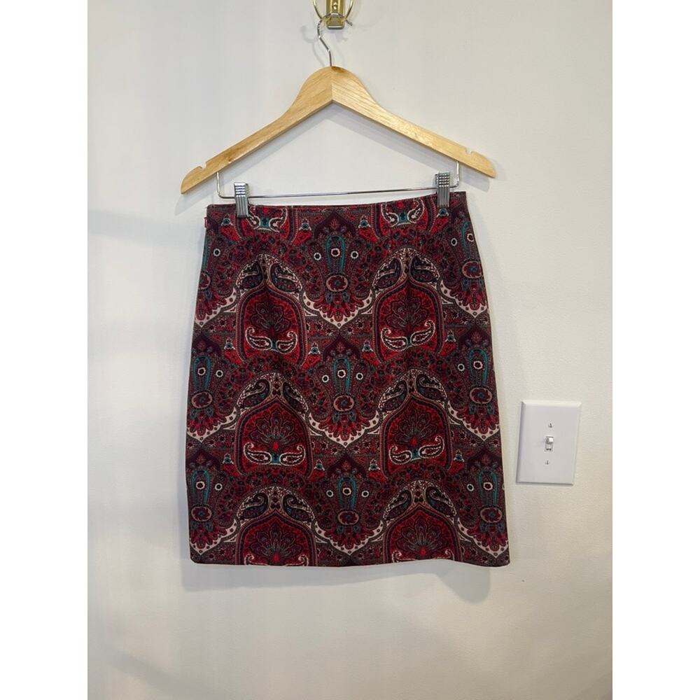Talbots Paisley Skirt Petite 6 Boho Button Front Mini Skirt Fall Outfit Chic - Picture 3 of 5